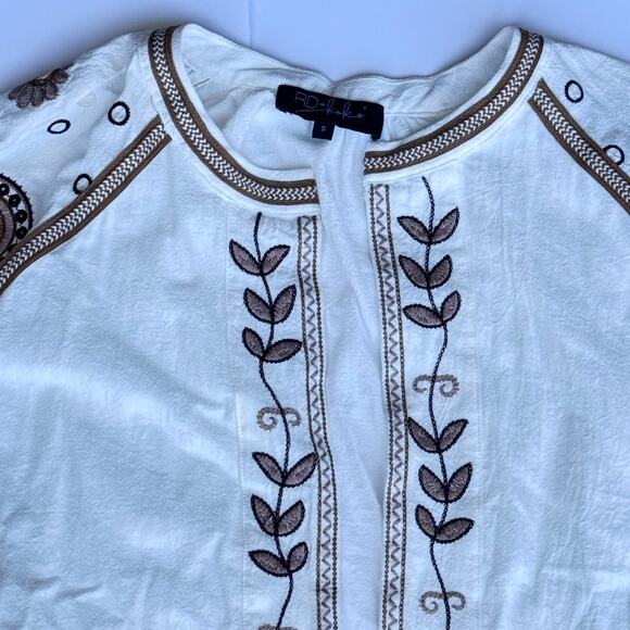 Anthropologie RD & Koko Embroidered Jacket Cream Brown Small - Picture 5 of 7